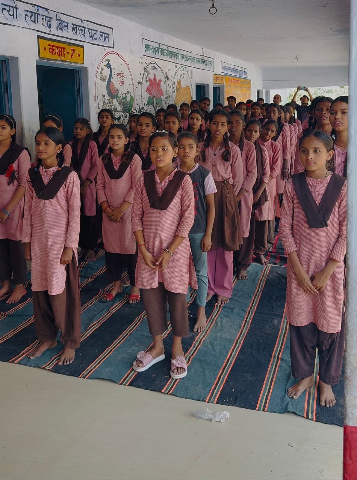 Morning assembly before an awareness session at a government school in Mahoba.