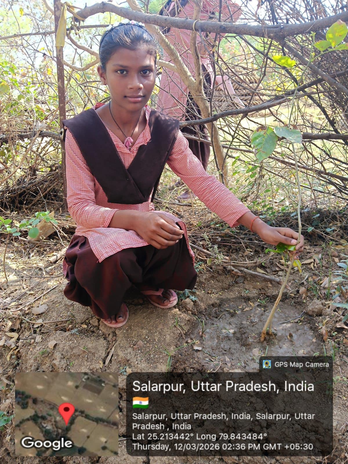 “My Plant, My Responsibility” — a student plants and adopts a sapling at Salarpur, Uttar Pradesh. Every planting is GPS-stamped so survival can be tracked.